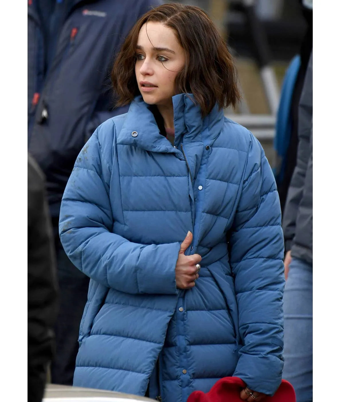 Emilia Clarke Secret Invasion Blue Puffer Coat