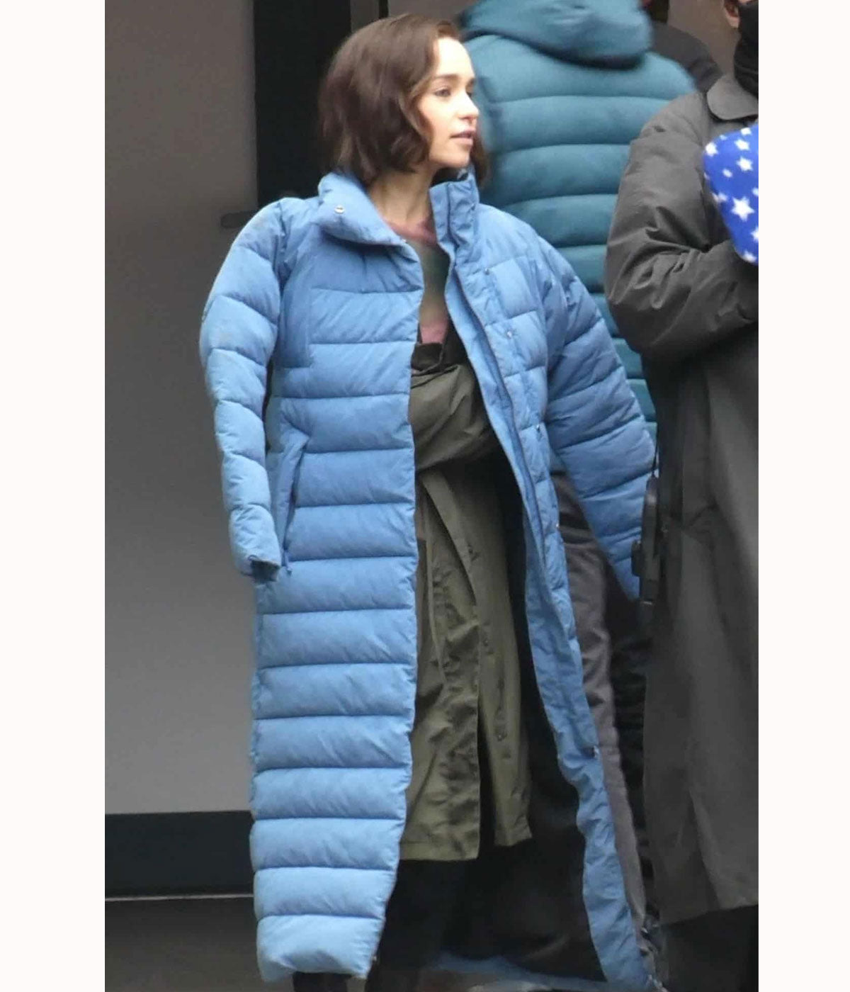 Emilia Clarke Secret Invasion Blue Puffer Coat