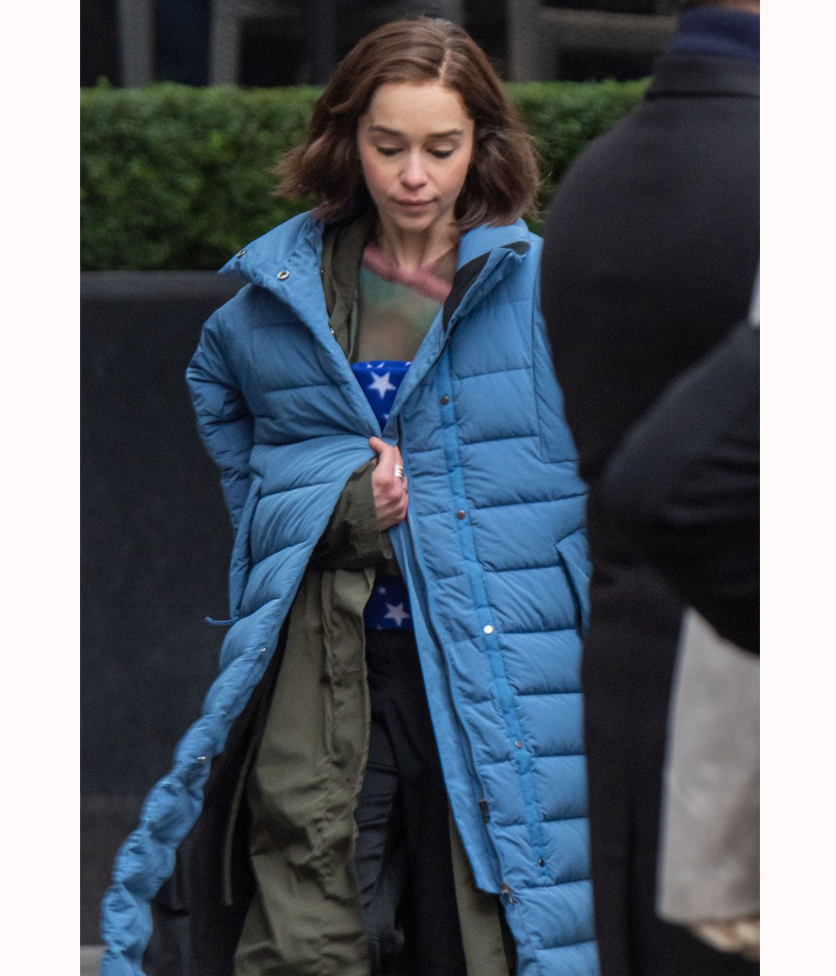 Emilia Clarke Secret Invasion Blue Puffer Coat
