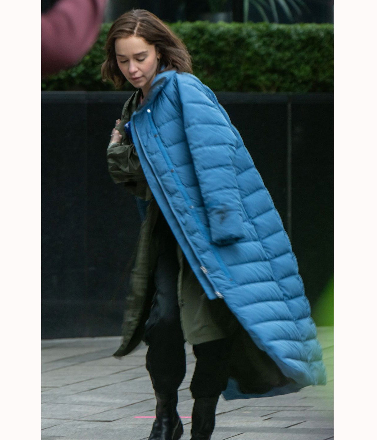 Emilia Clarke Secret Invasion Blue Puffer Coat