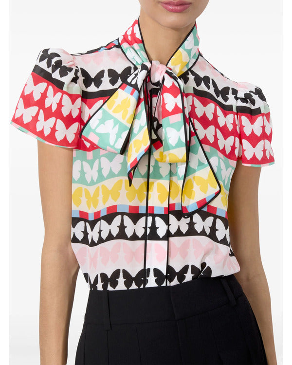 The View 2025 Alyssa Farah Griffin Butterfly Print Tie Neck Top