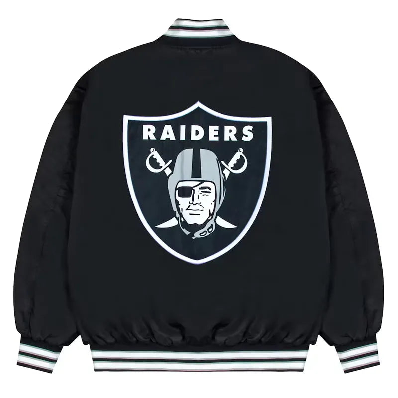 Las Vegas Raiders Gray and White Rib Bomber Black Jacket
