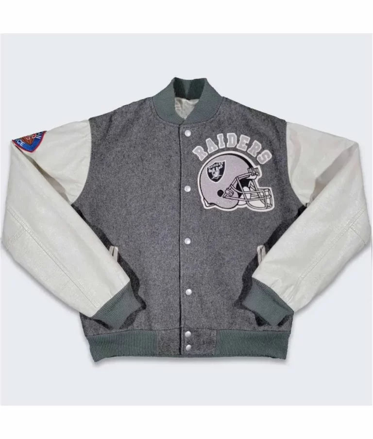 80’s LA Raiders Varsity Gray and Cream Jacket