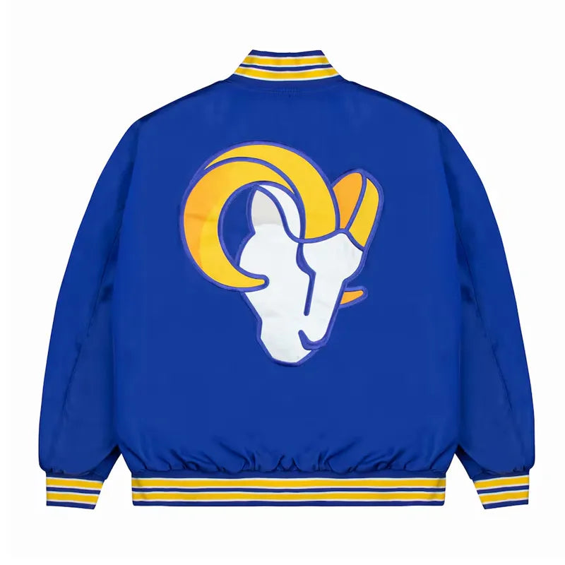 LA Rams Gold Rib Bomber Royal Satin Jacket