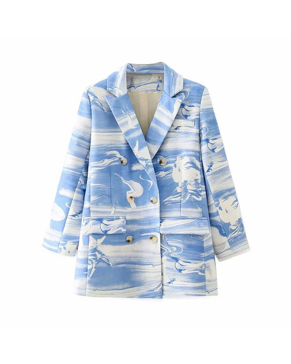 The Voice S27 Nell Simmons Blue & White Marble Print Blazer