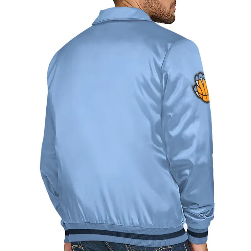 Memphis Grizzlies Stitch Applique Light Blue Satin Jacket