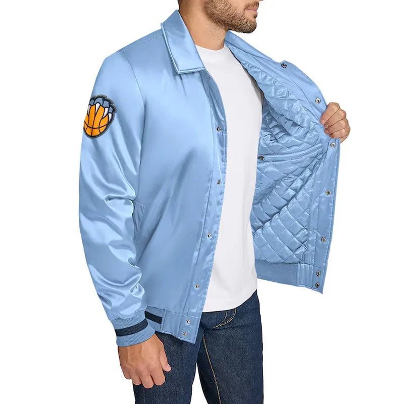 Memphis Grizzlies Stitch Applique Light Blue Satin Jacket
