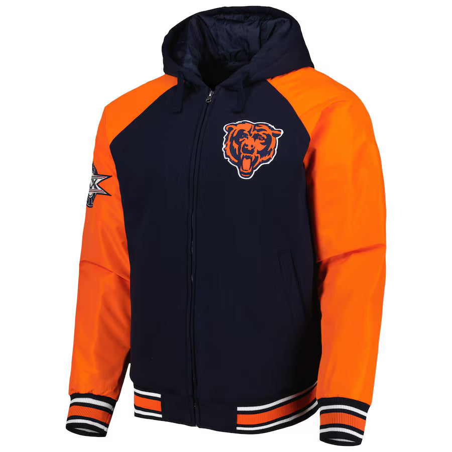 G-III Sports by Carl Banks Navy Chicago Bears Defender Raglan Hoodie Varsity Jacket