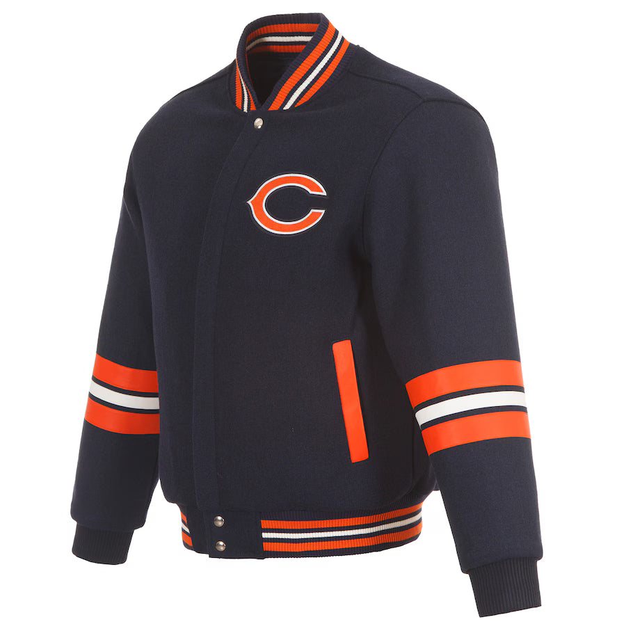 JH Design Navy Chicago Bears Varsity Jacket