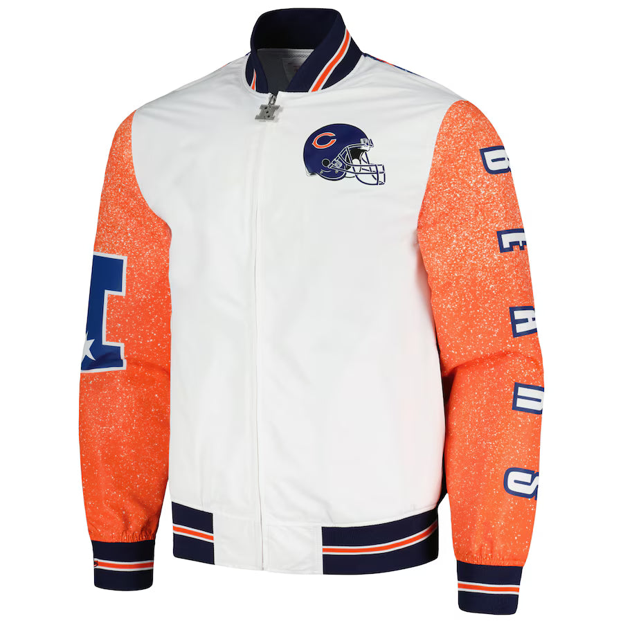 Mitchell & Ness White Chicago Bears Team Burst Warm-Up Jacket
