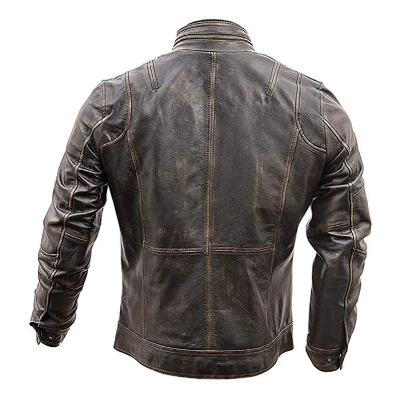 Men’s Vintage Brown Cafe Racer Distressed Leather Jacket