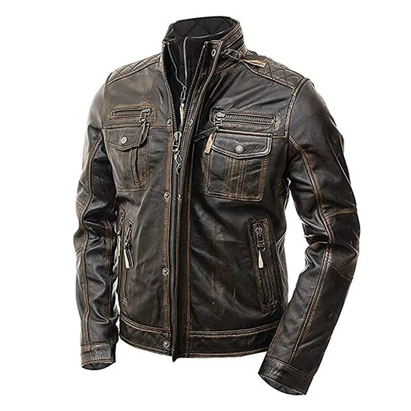Men’s Vintage Brown Cafe Racer Distressed Leather Jacket