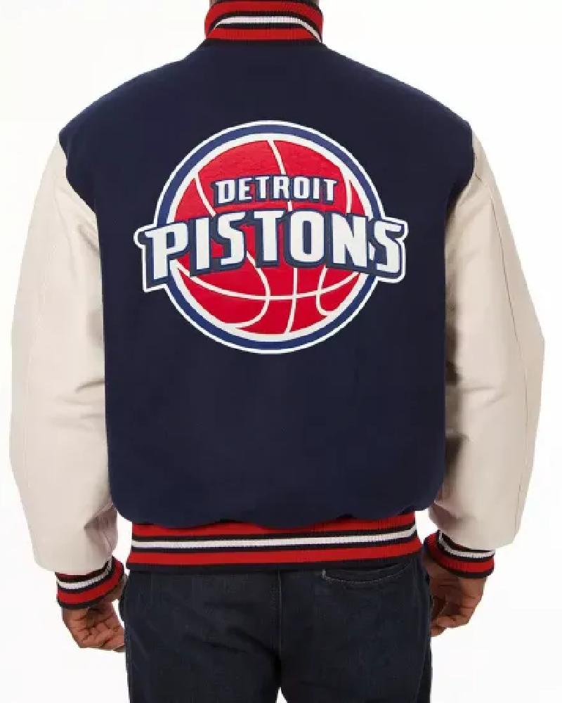 Black Detroit Pistons Two Tone Varsity Jacket