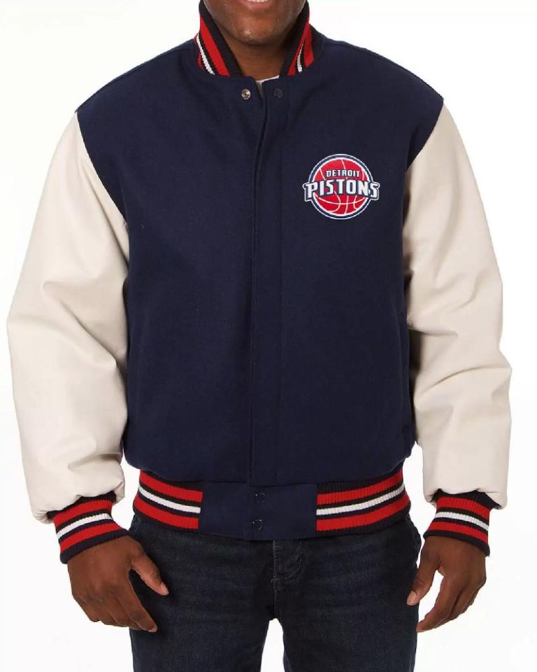 Black Detroit Pistons Two Tone Varsity Jacket