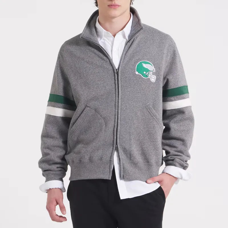 Philadelphia Eagles Heather Gray Striped Fleece Jacket