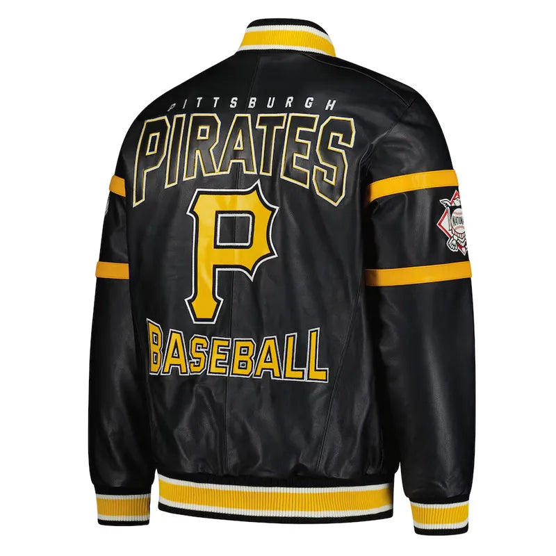 Pittsburgh Pirates Striped Black Varsity Leather Jacket
