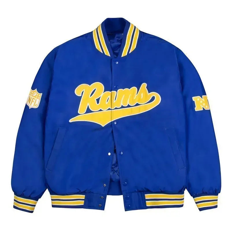 LA Rams Gold Rib Bomber Royal Satin Jacket