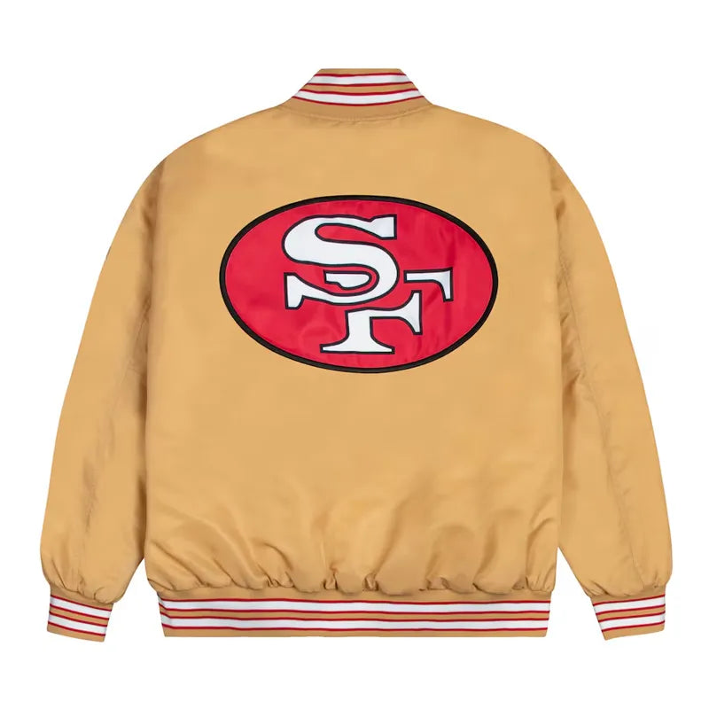 San Francisco 49ers Red and White Rib Bomber Gold Jacket