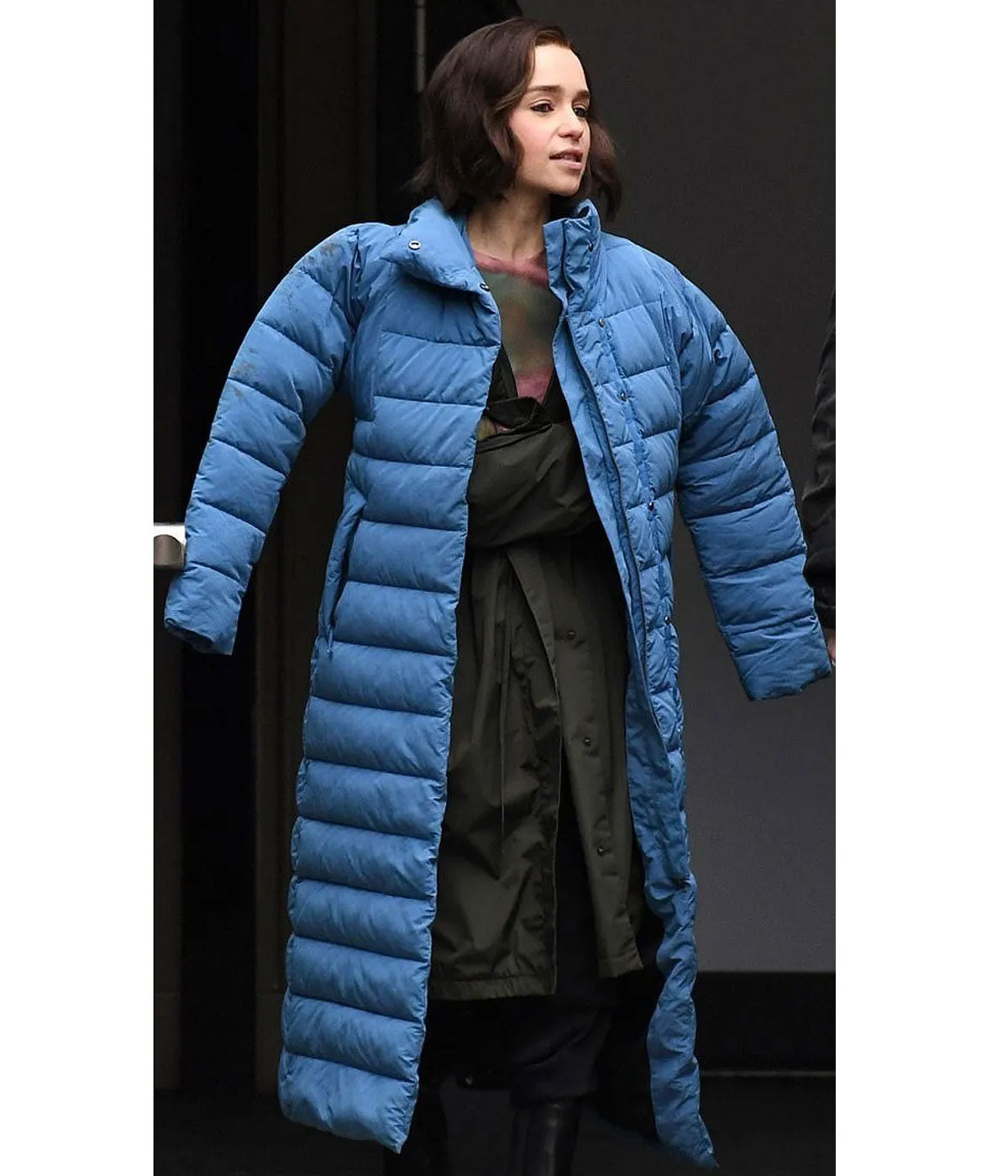 Emilia Clarke Secret Invasion Blue Puffer Coat