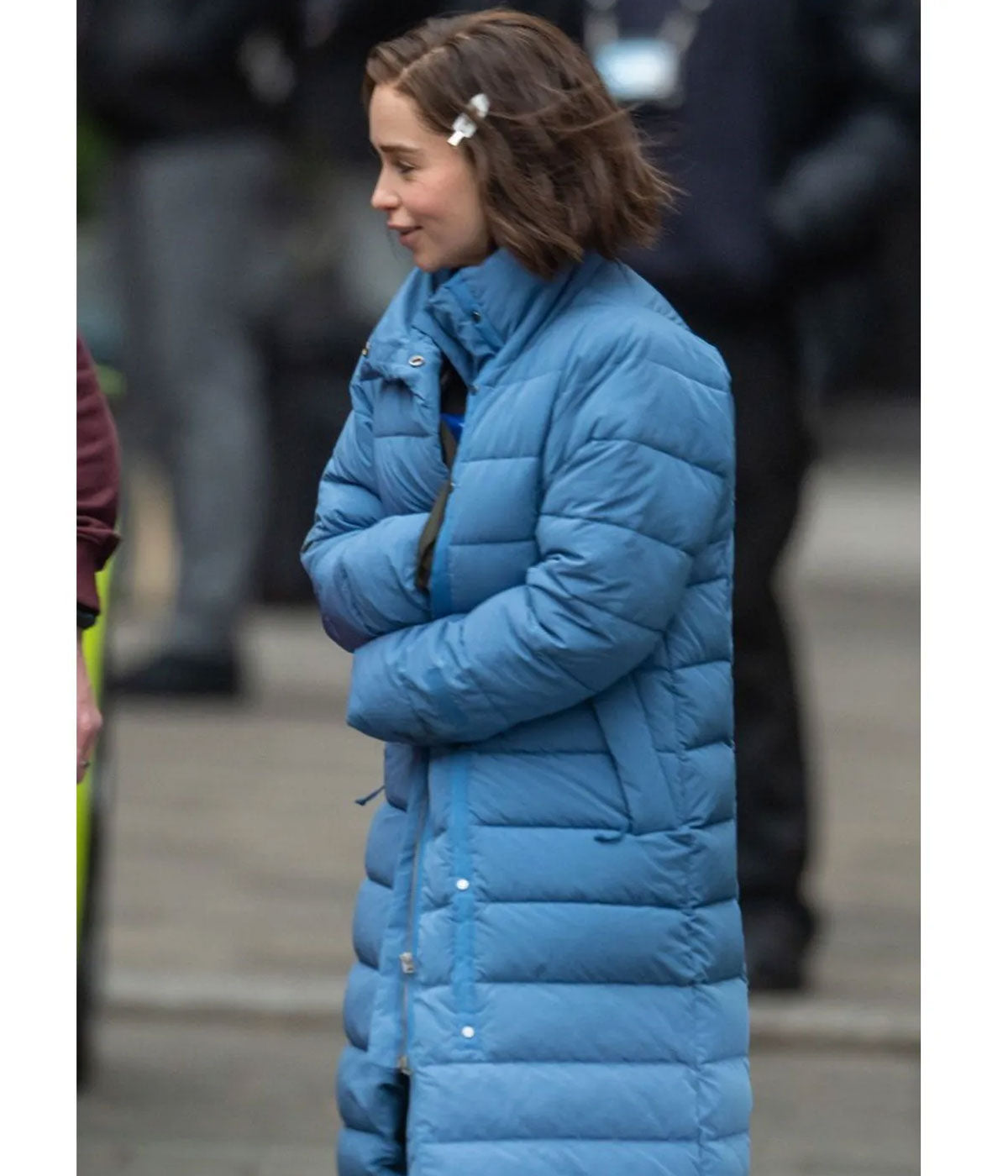 Emilia Clarke Secret Invasion Blue Puffer Coat
