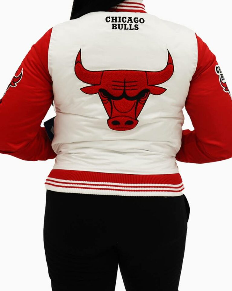 White and Red Chicago Bulls NBA Satin Jacket