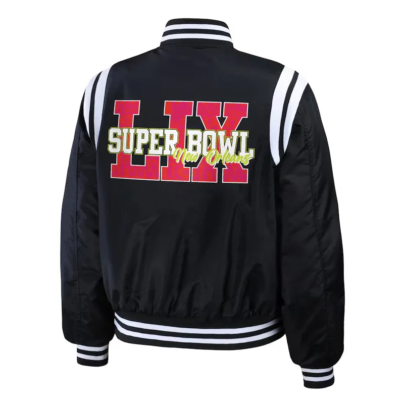 Super Bowl LIX Black Varsity Bomber Jacket