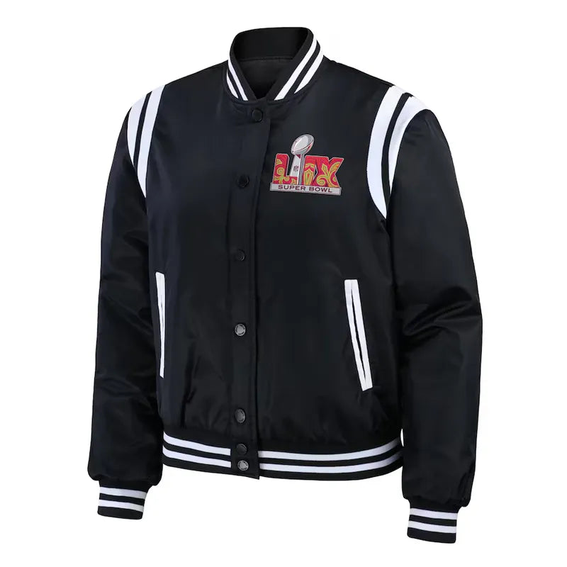 Super Bowl LIX Black Varsity Bomber Jacket